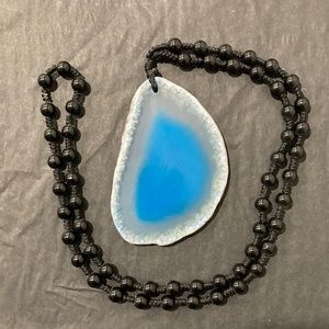 Black mala with blue agate slice